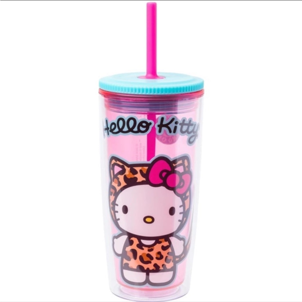 Hello Kitty 20oz Pink Leopard Pattern Spill-Proof Tumbler w/ Straw